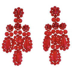 Simone Rocha Red Drop Crystal Chandelier Runway Earrings