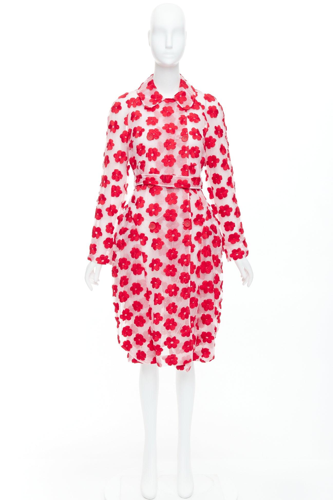 SIMONE ROCHA Runway red pink cotton floral embroidered coat UK6 XS For Sale 5