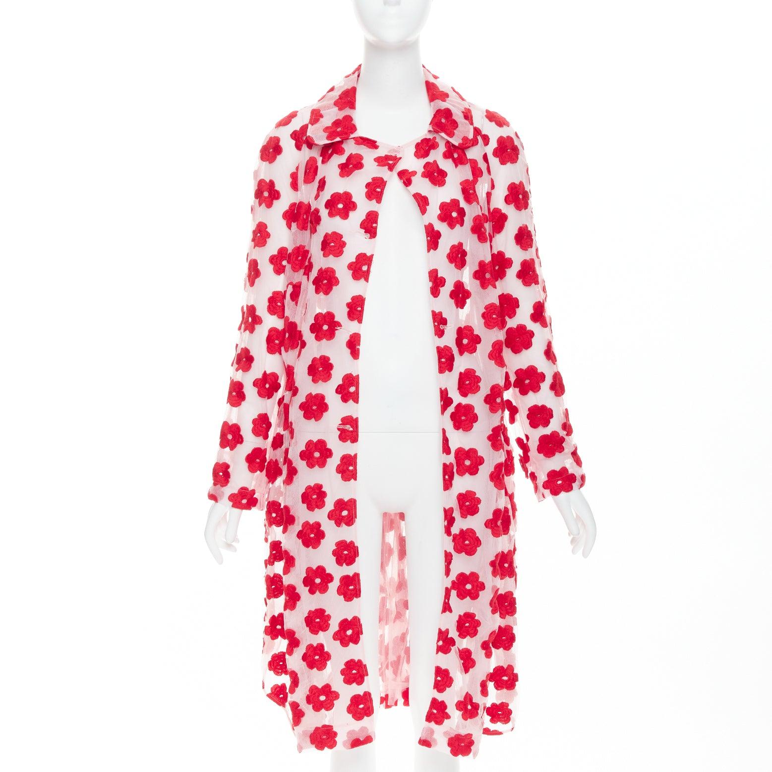 Pink SIMONE ROCHA Runway red pink cotton floral embroidered coat UK6 XS For Sale