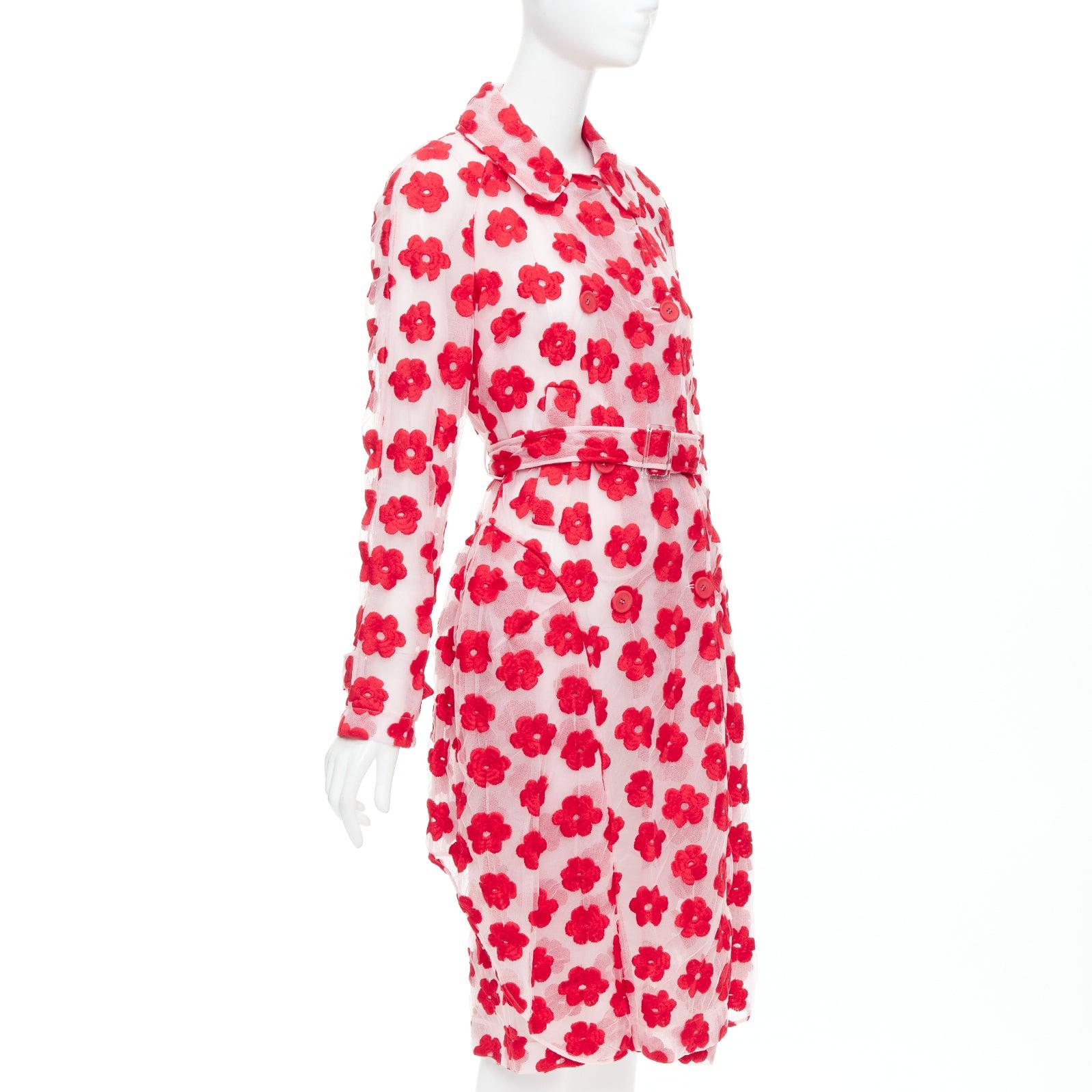 SIMONE ROCHA Runway red pink cotton floral embroidered coat UK6 XS In New Condition For Sale In Hong Kong, NT