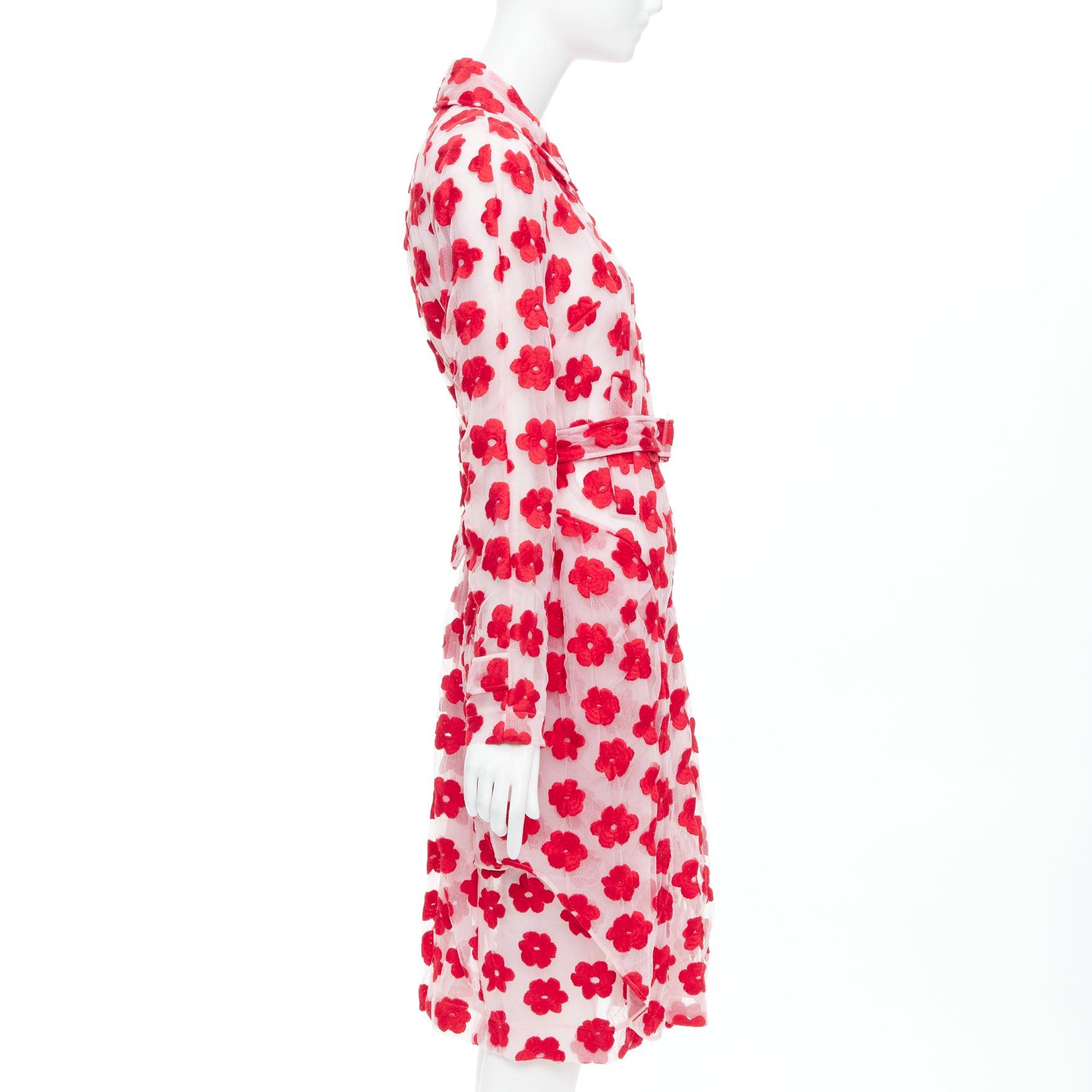 Women's SIMONE ROCHA Runway red pink cotton floral embroidered coat UK6 XS For Sale
