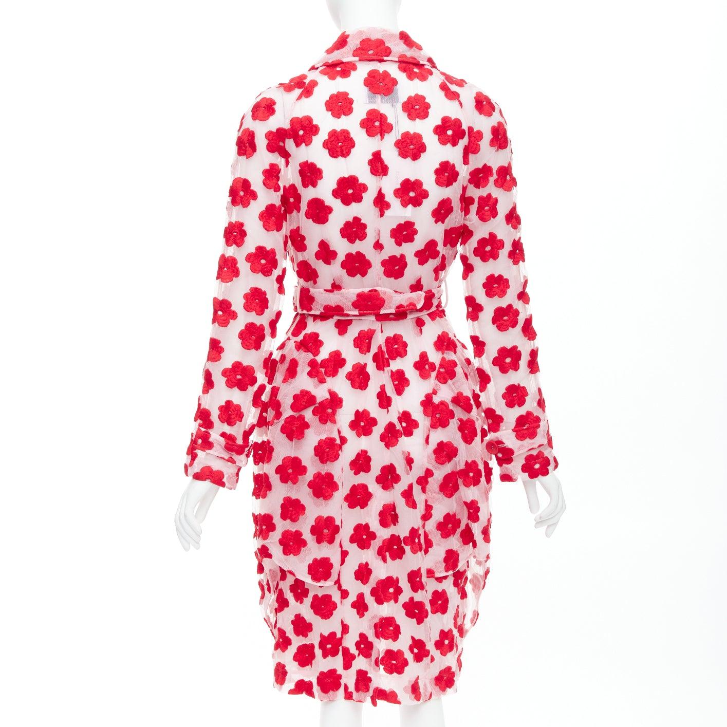 SIMONE ROCHA Runway red pink cotton floral embroidered coat UK6 XS For Sale 1