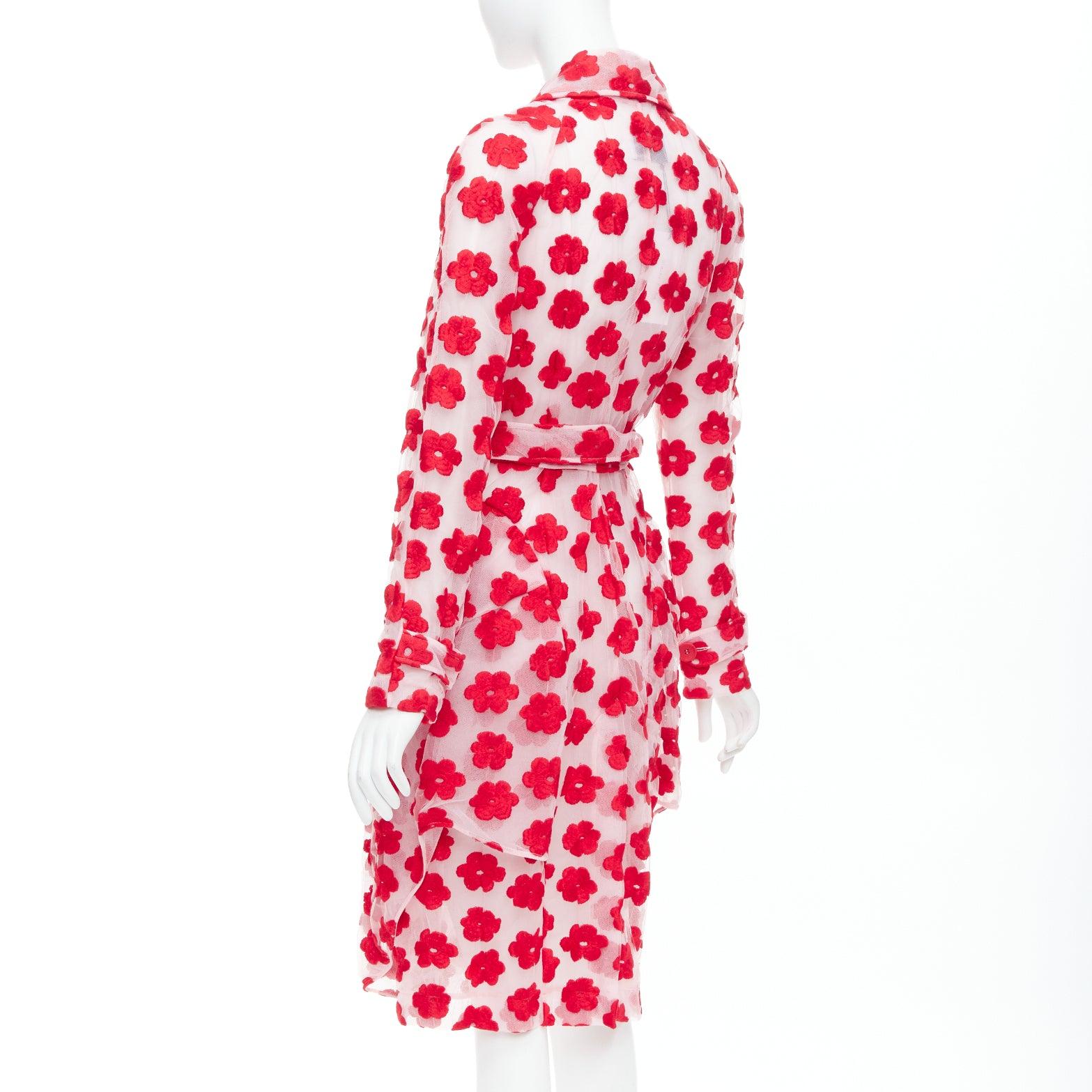 SIMONE ROCHA Runway red pink cotton floral embroidered coat UK6 XS For Sale 2