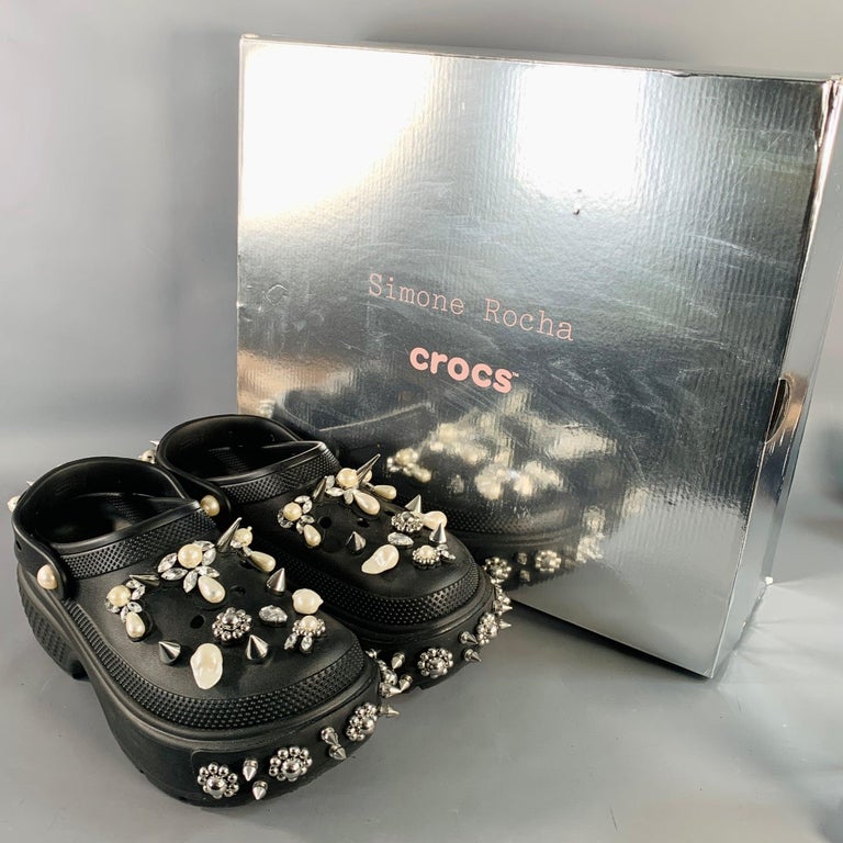 SIMONE ROCHA Size 10 Black Studded Embellishment Rubber Slip  display picture 3