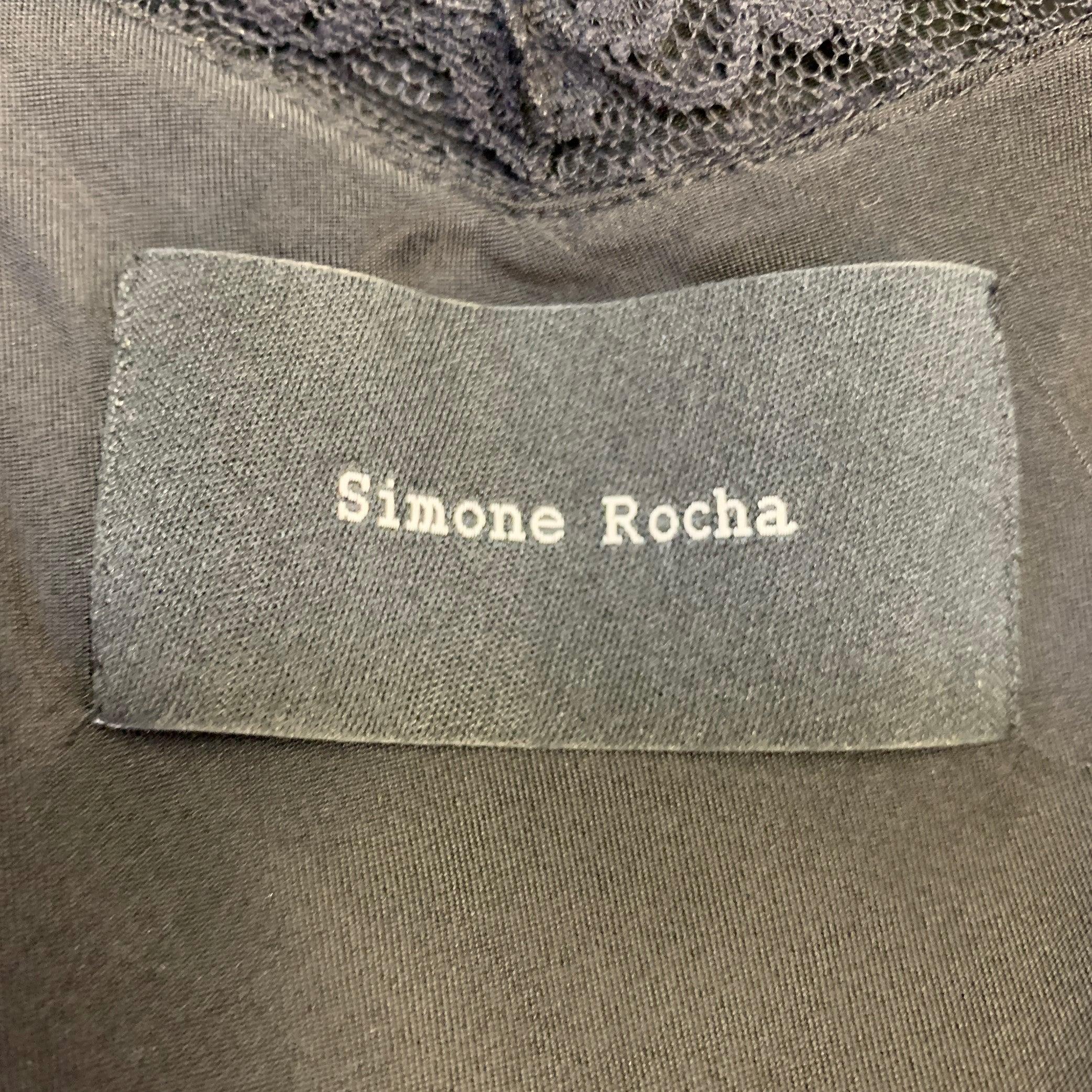 SIMONE ROCHA Talla 6 Negro Blanco Mezcla de Viscosa Malla Faux Pearls Plaid Trim Vestido de cóctel sin mangas en venta 6