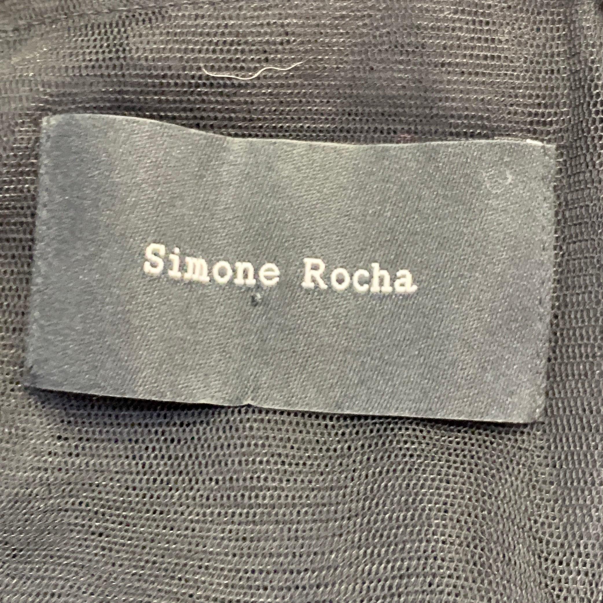 SIMONE ROCHA Talla 6 Negro Blanco Mezcla de Viscosa Malla Faux Pearls Plaid Trim Vestido de cóctel sin mangas en venta 2
