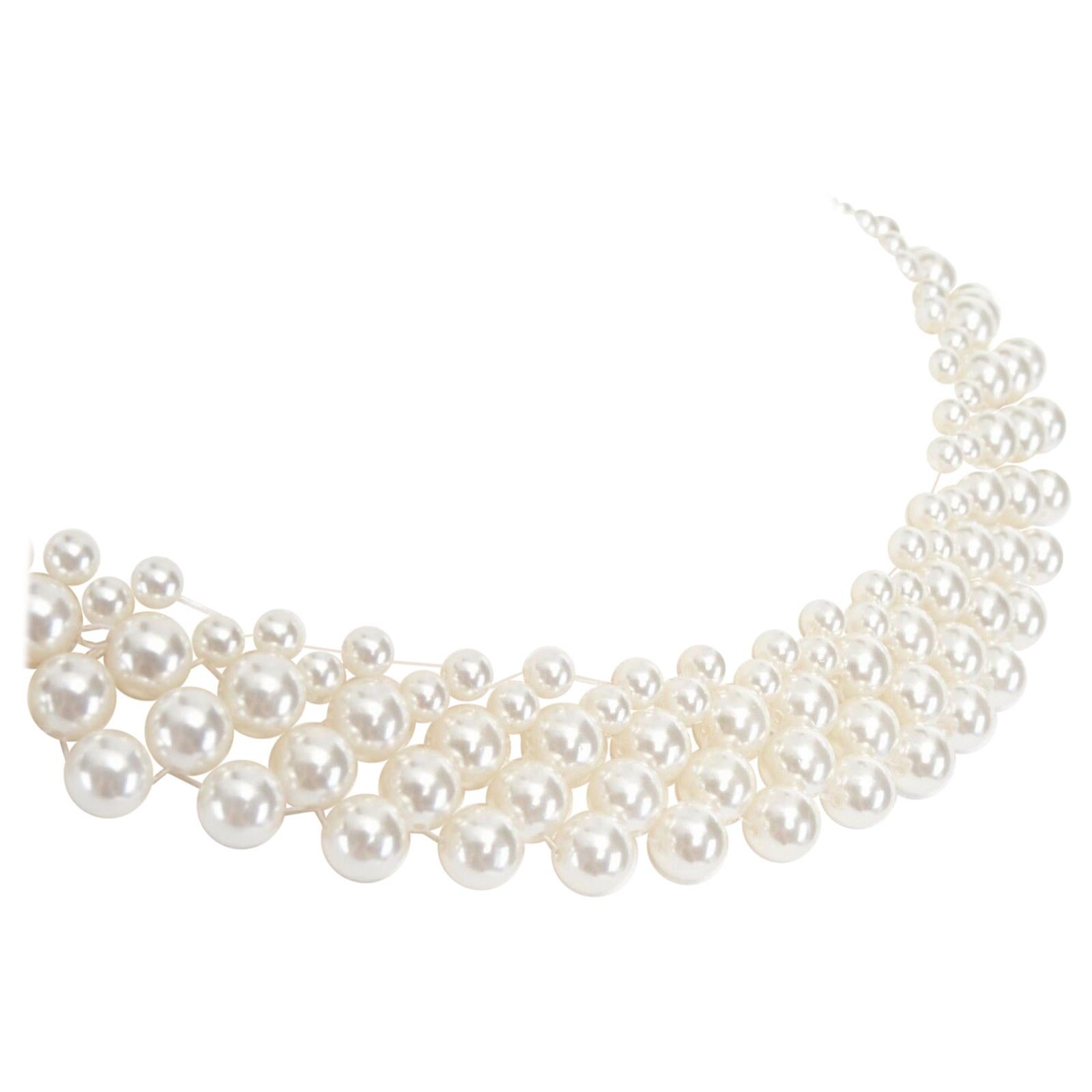 SIMONE ROCHA white cotton pearl necklace sleeveless cropped tankl top UK8 XS
