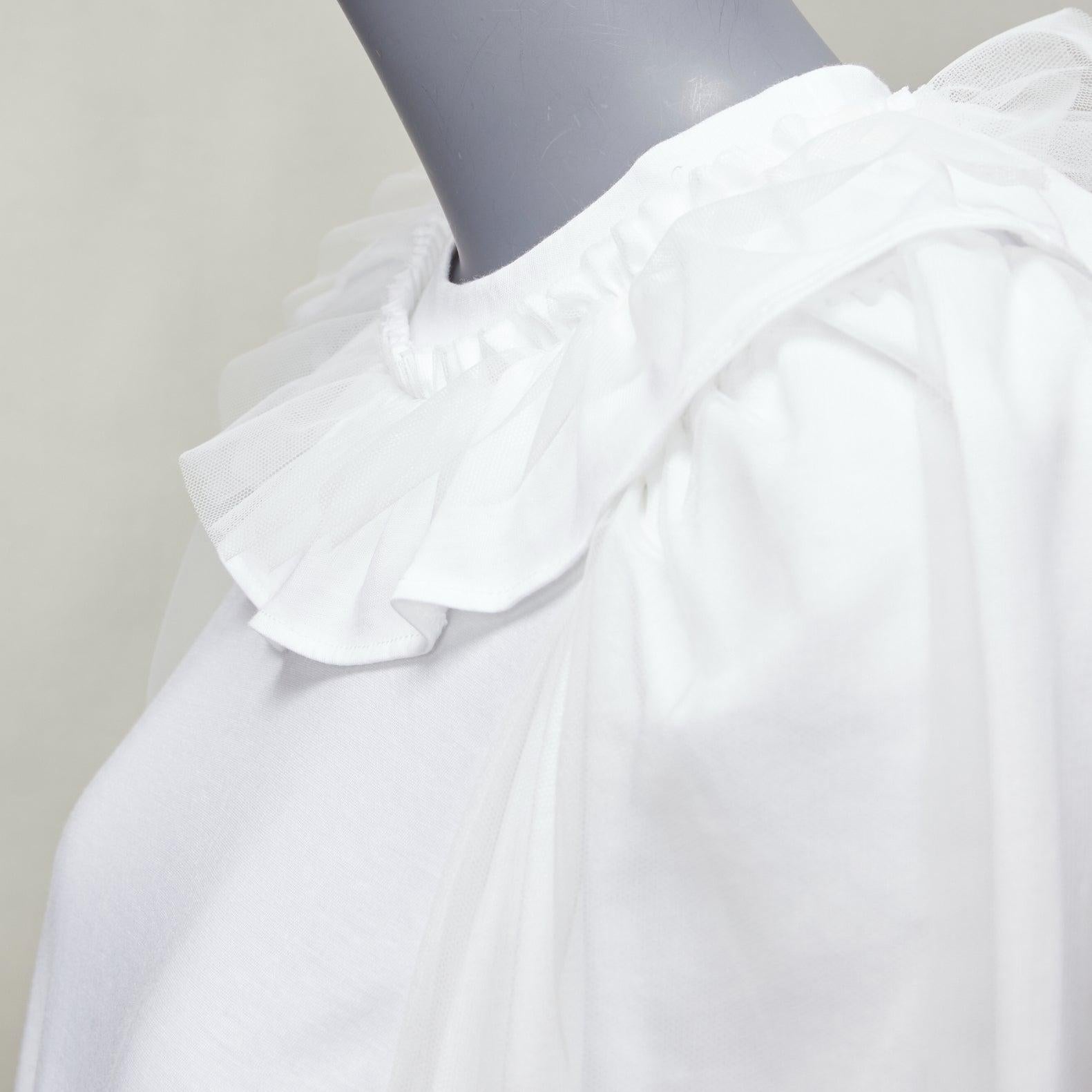 SIMONE ROCHA white cotton ruffle collar puff tulle sleeve long tshirt XS
Reference: AAWC/A01141
Brand: Simone Rocha
Material: Cotton, Polyamide
Color: White
Pattern: Solid
Closure: Pullover
Made in: Portugal

CONDITION:
Condition: Excellent, this