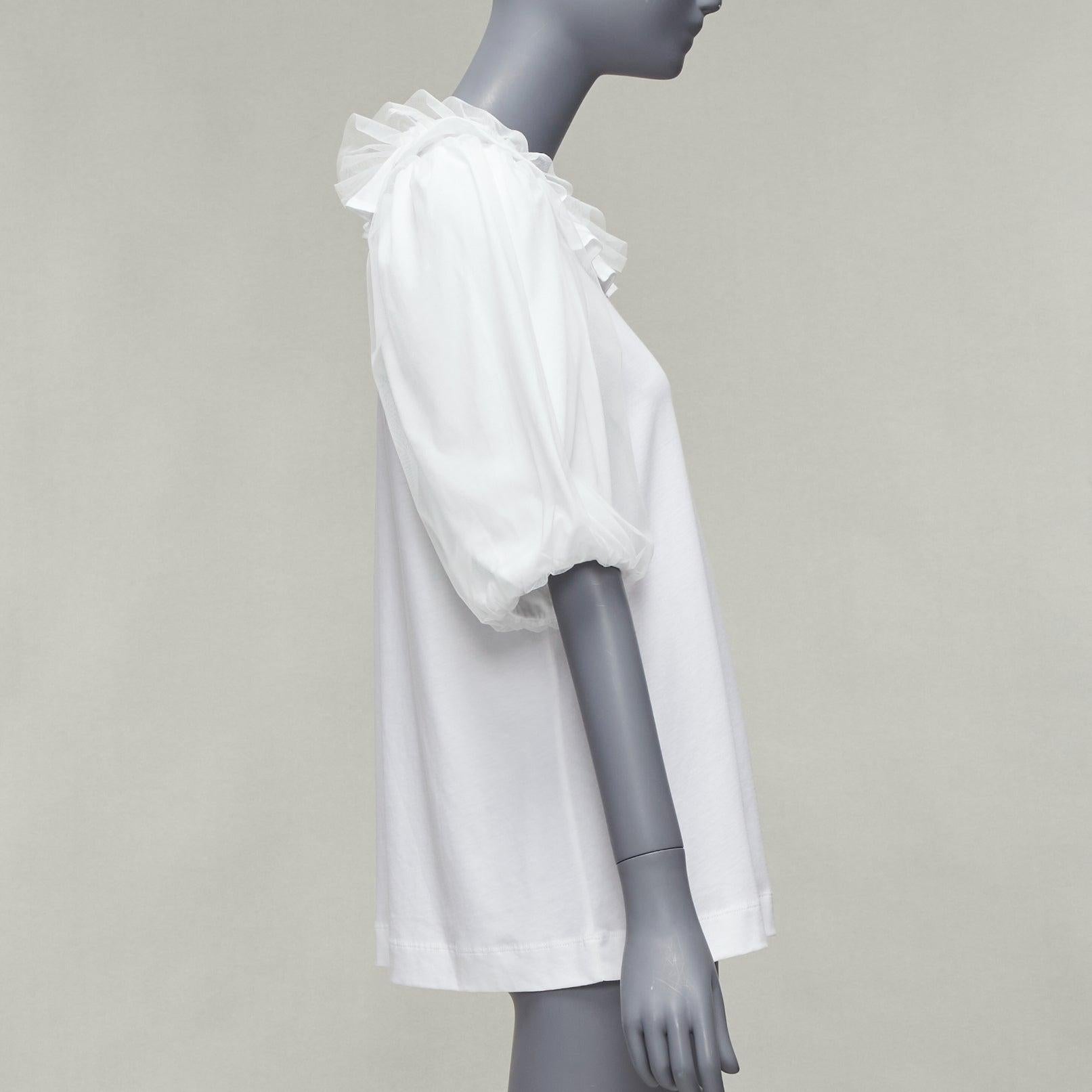 Women's SIMONE ROCHA white cotton ruffle collar puff tulle sleeve long tshirt XS For Sale