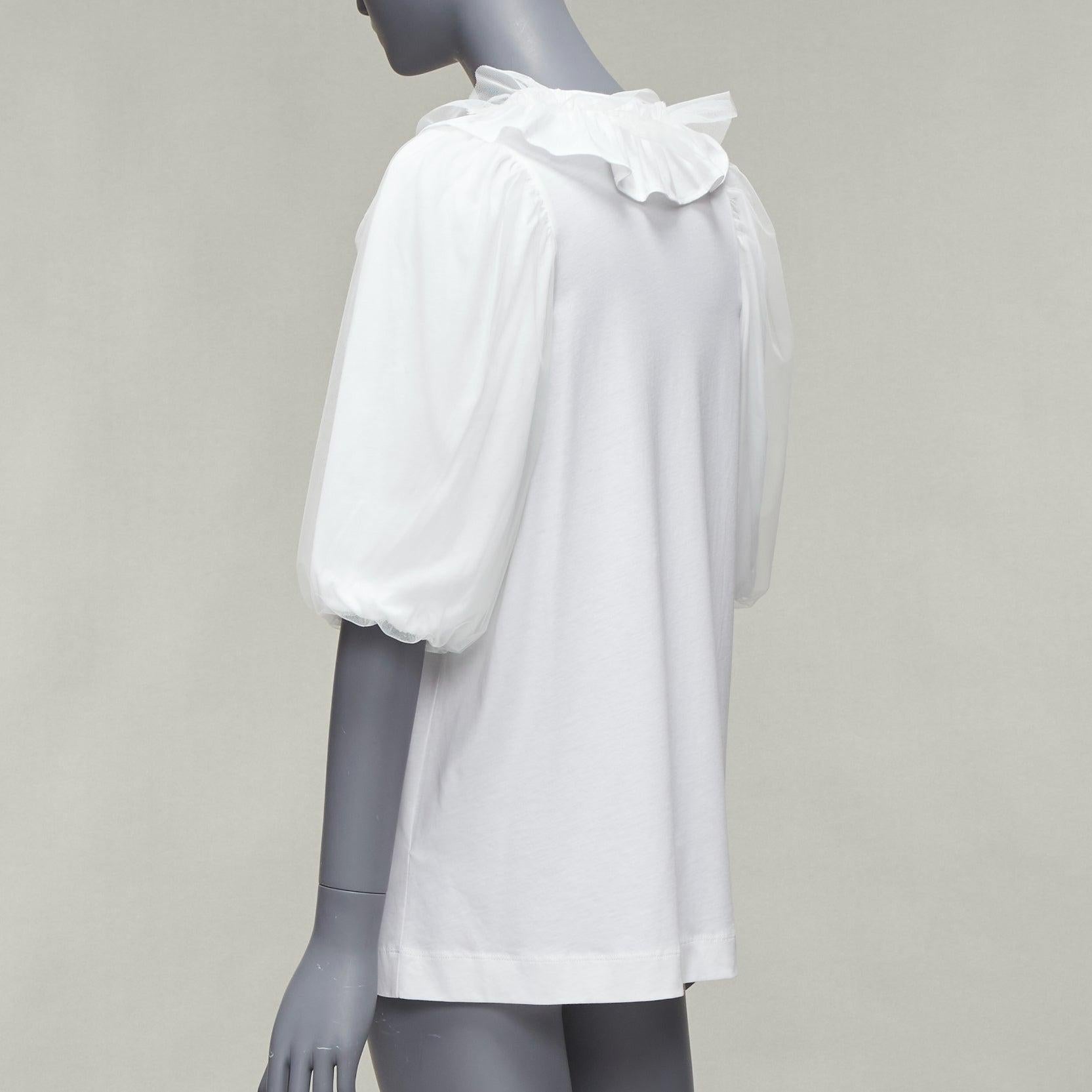 SIMONE ROCHA white cotton ruffle collar puff tulle sleeve long tshirt XS For Sale 2