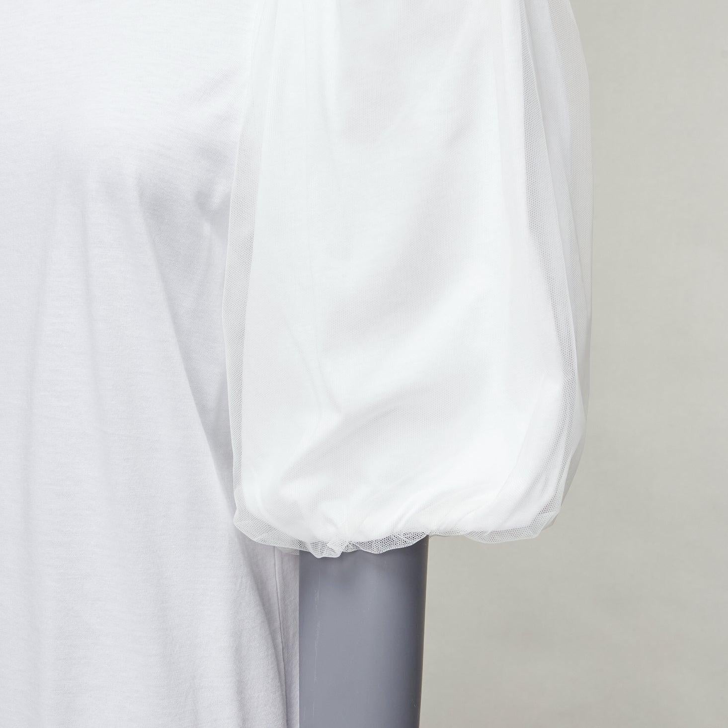 SIMONE ROCHA white cotton ruffle collar puff tulle sleeve long tshirt XS For Sale 3