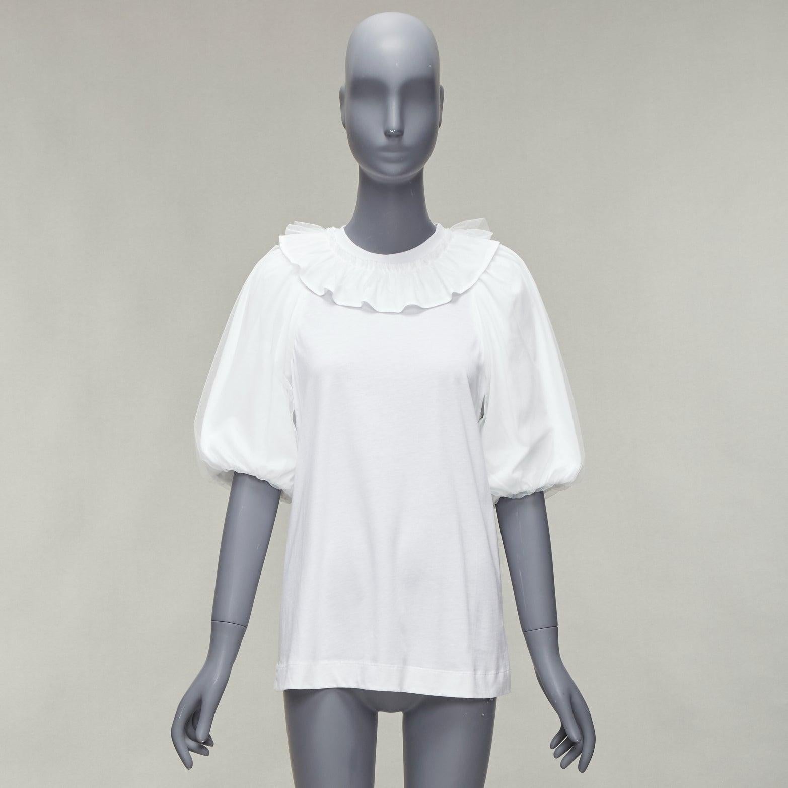 SIMONE ROCHA white cotton ruffle collar puff tulle sleeve long tshirt XS For Sale 4
