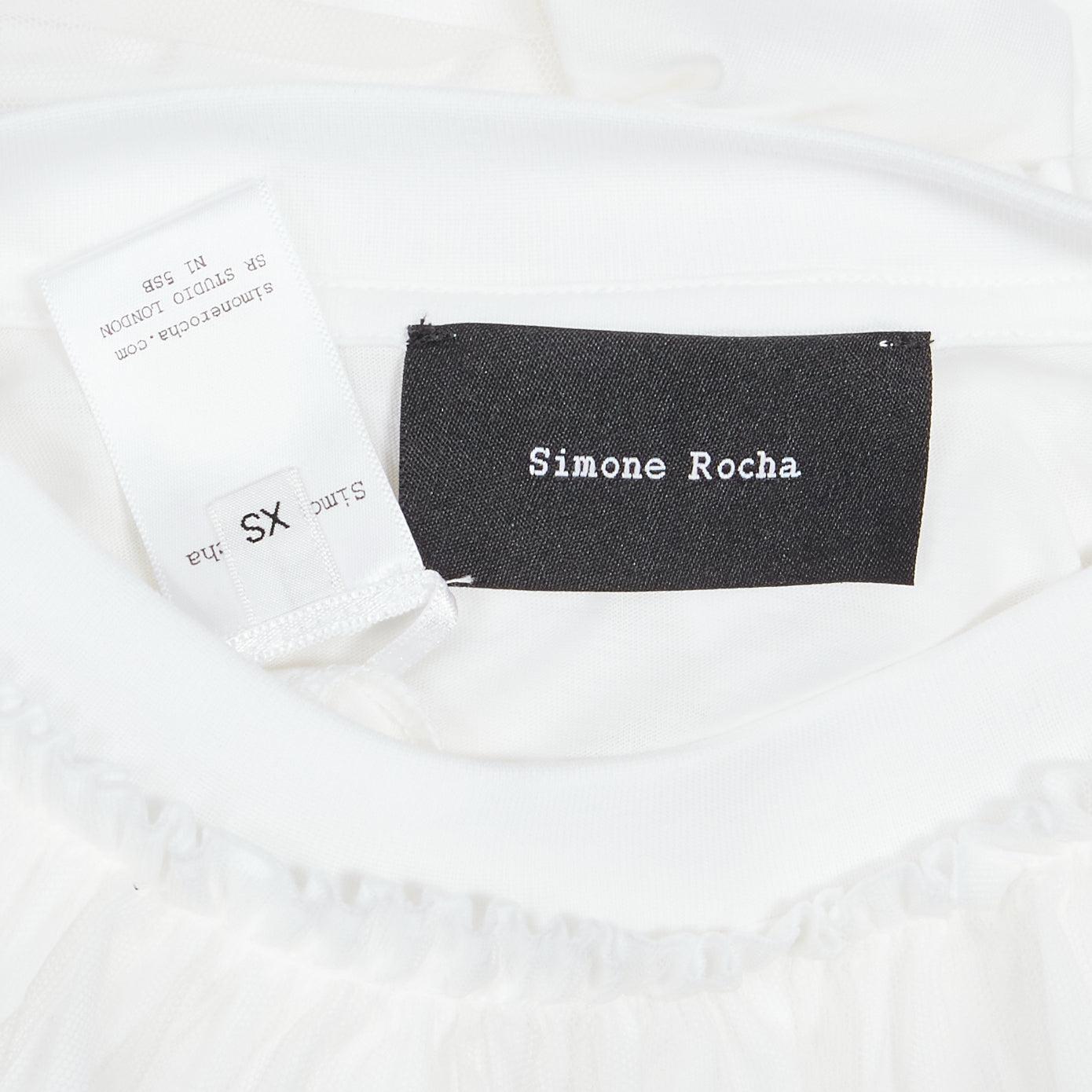 SIMONE ROCHA white cotton ruffle collar puff tulle sleeve long tshirt XS For Sale 5
