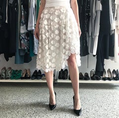 Simone Rocha White Floral Crochet Mesh Overlay Skirt - S
