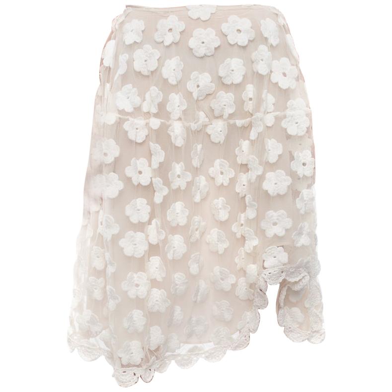 Pre-owned Simone Rocha White Floral Crochet Mesh Overlay Skirt - S