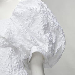 SIMONE ROCHE white floral cloque Victorian puff sleeve flared top UK6 S