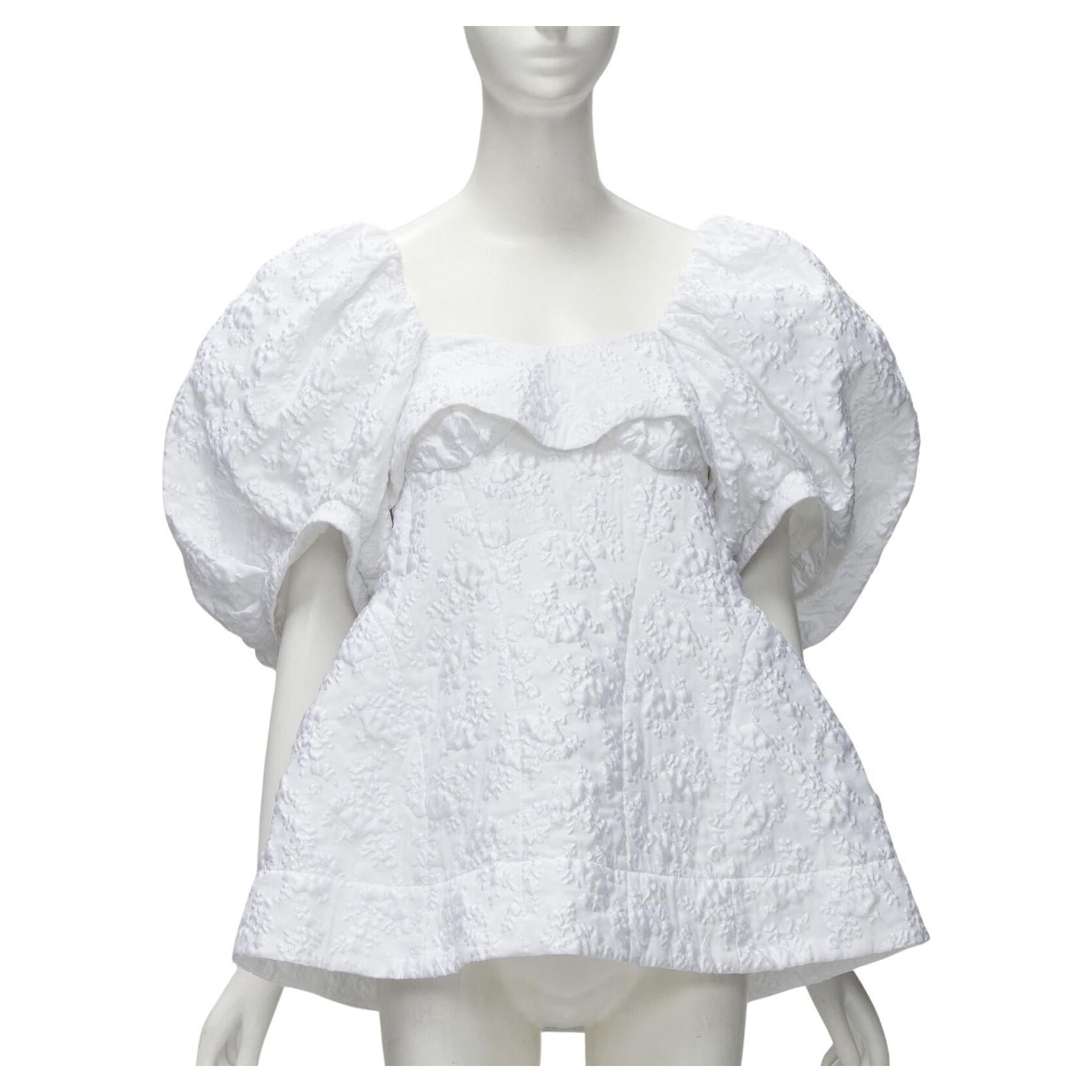 SIMONE ROCHE white floral cloque Victorian puff sleeve flared top UK6 S For Sale