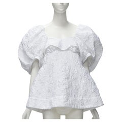 SIMONE ROCHE white floral cloque Victorian puff sleeve flared top UK6 S
