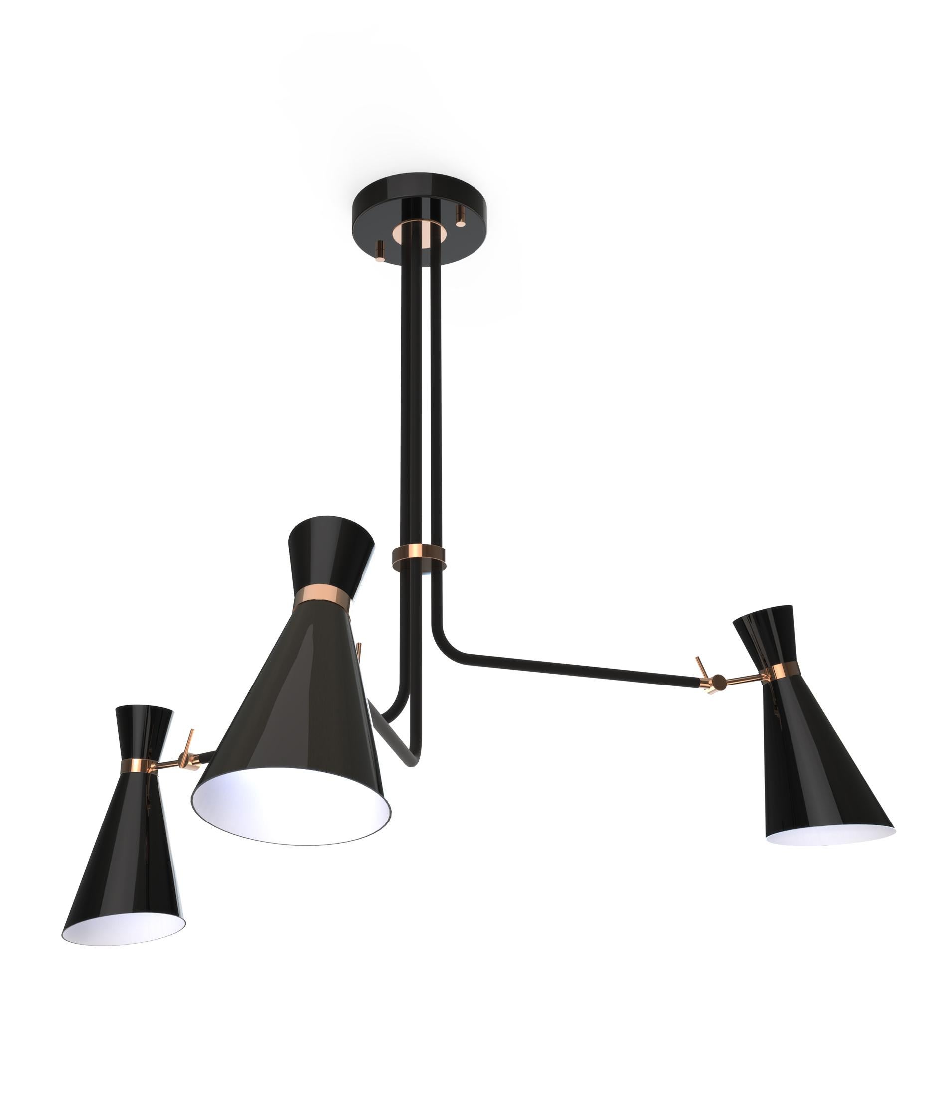 European Simone Suspension Light in Brass and Aluminum For Sale