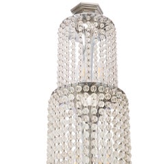 Simonet (attributed to) Art Deco Chandelier in nickel plated Bronze and Crystal