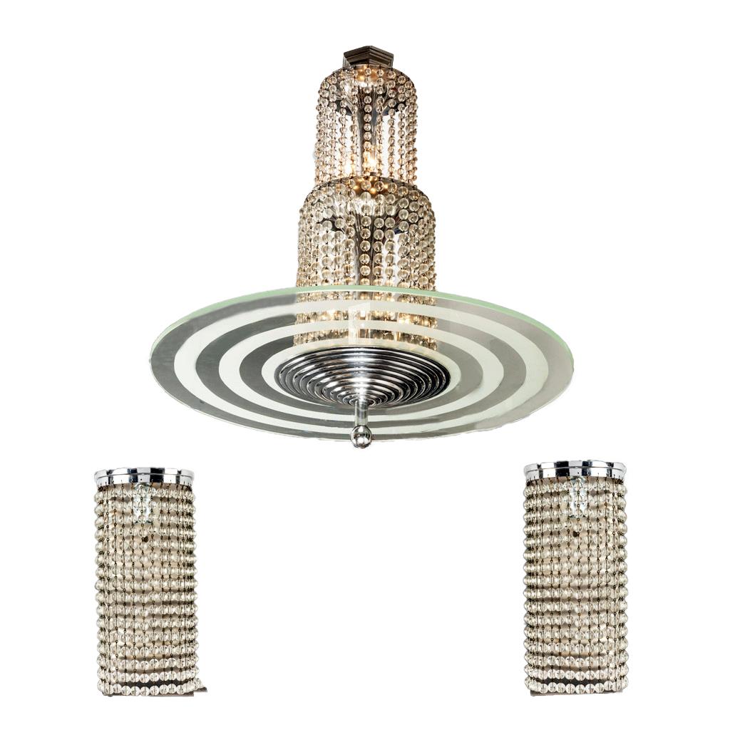 20th Century Simonet (attributed to), Pair of Cascade Art Deco Sconces, Row of Glass Pearls For Sale