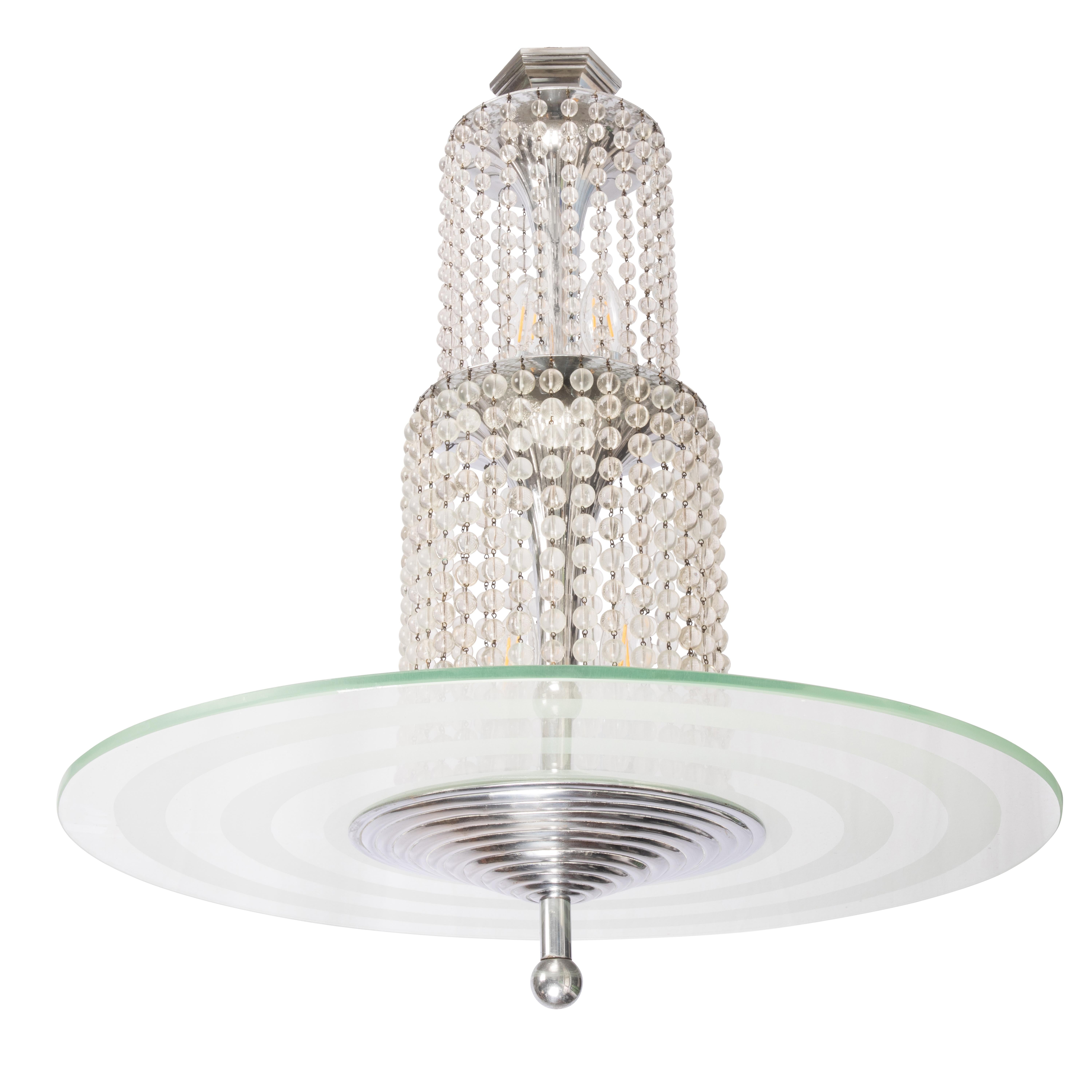 Steel Simonet (attributed to), Pair of Cascade Art Deco Sconces, Row of Glass Pearls For Sale