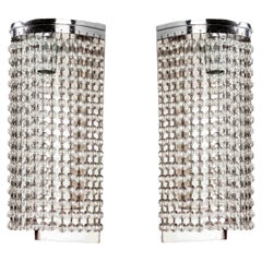 Antique Simonet (attributed to), Pair of Cascade Art Deco Sconces, Row of Glass Pearls