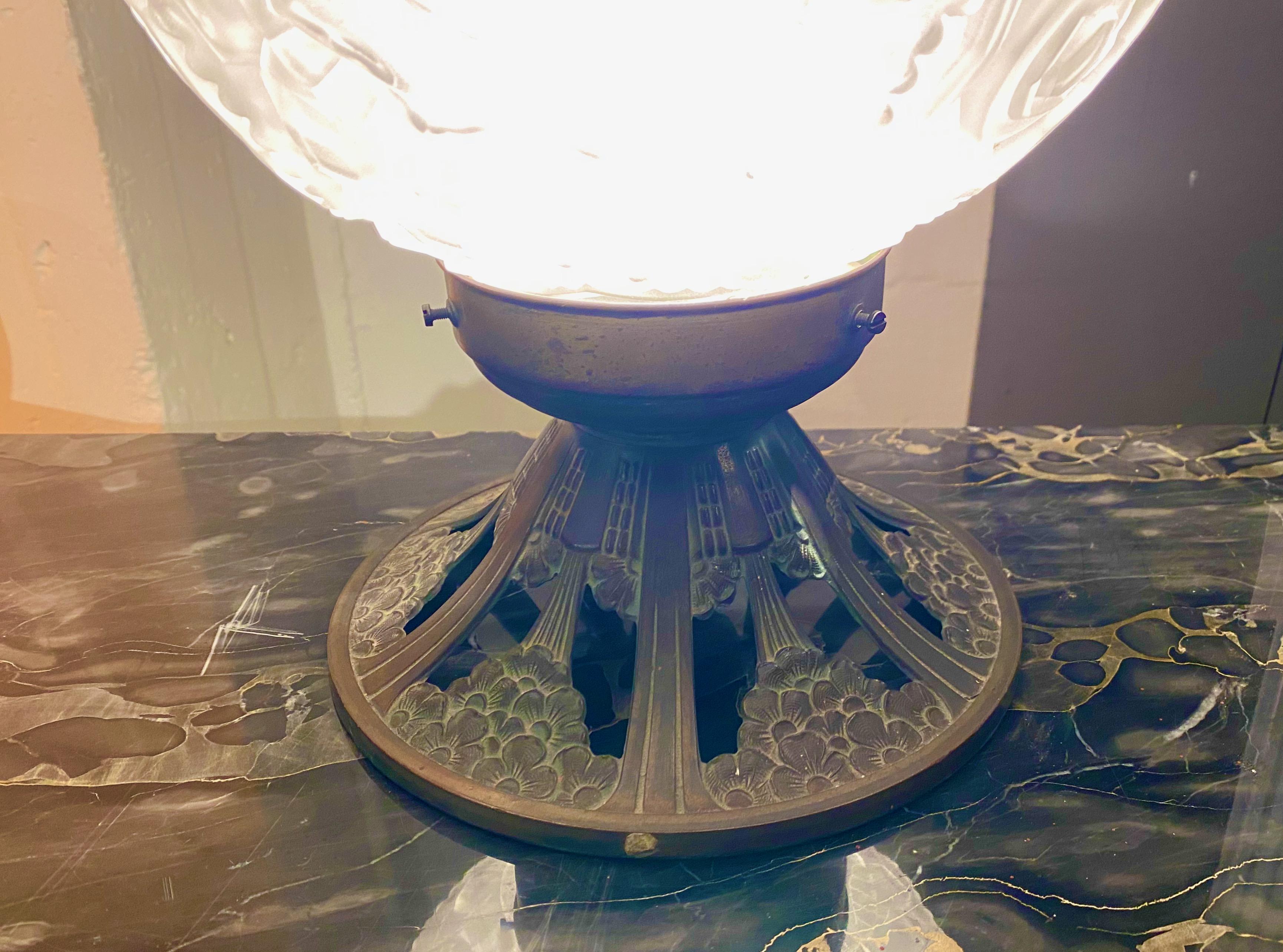 Simonet Freres French Glass Table Lamp or Ceiling Light In Good Condition For Sale In Oakland, CA