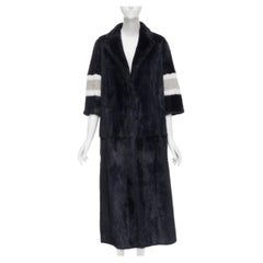 SIMONETTA RAVIZZA 100% mink fur dark blue striped sleeve long coat