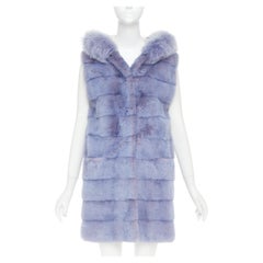 SIMONETTA RAVIZZA blue purple ombre  mink fur hooded vest coat IT42 M
