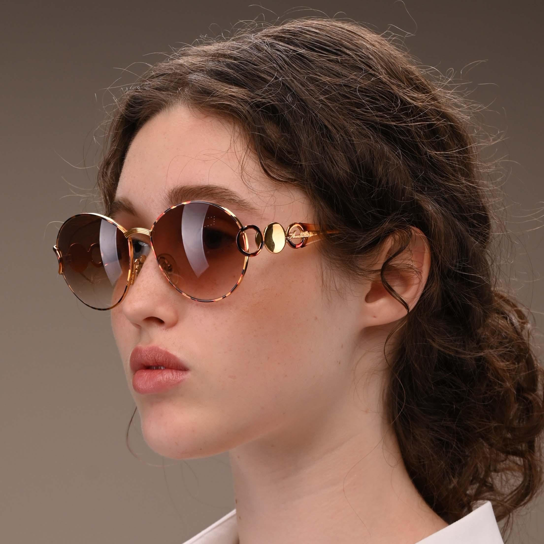 Simonetta Ravizza by Annabella oversized vintage sunglasses round tortoise For Sale 2