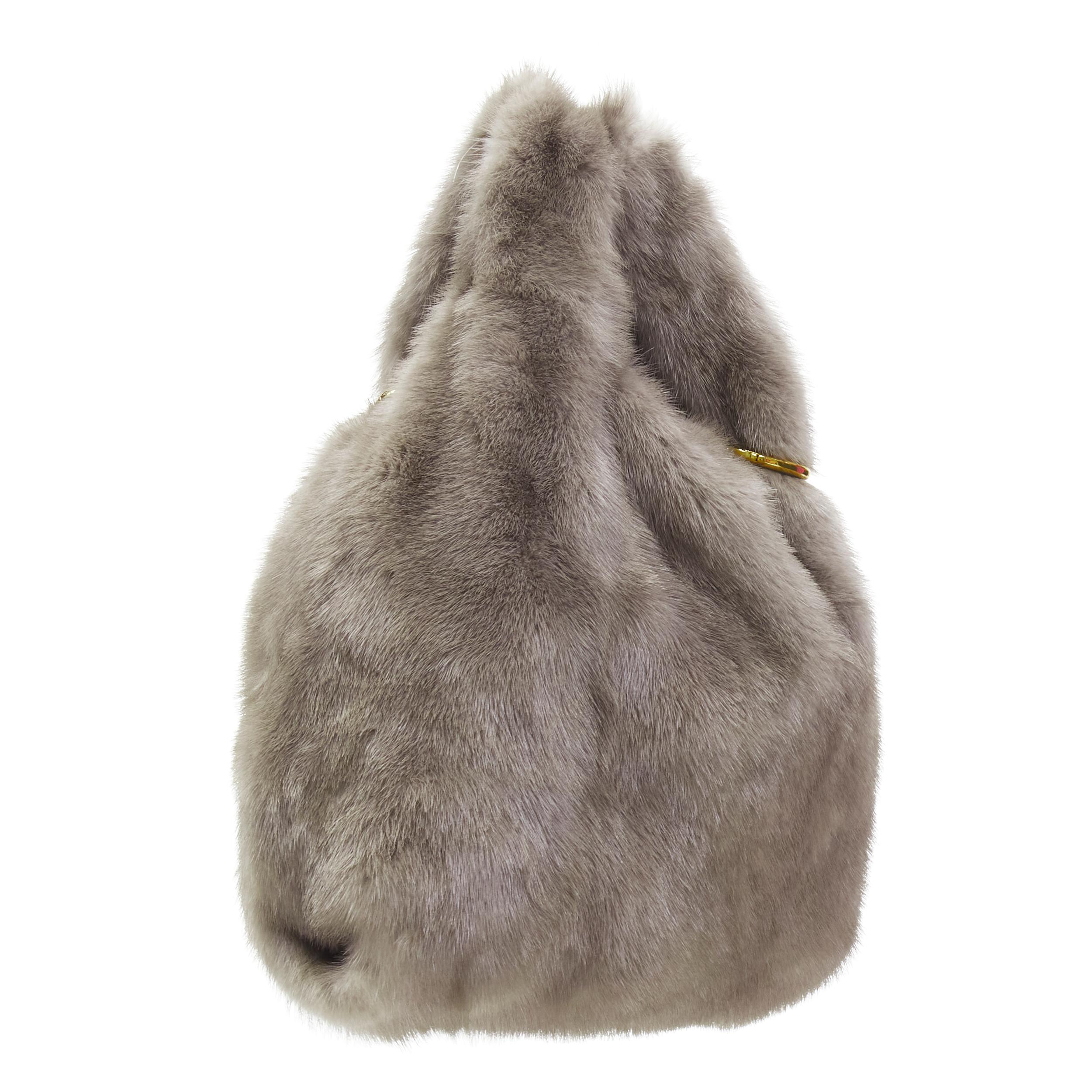 SIMONETTA RAVIZZA Tracolla Candy Mink fur grey pink shoulder strap tote bag In Excellent Condition In Hong Kong, NT