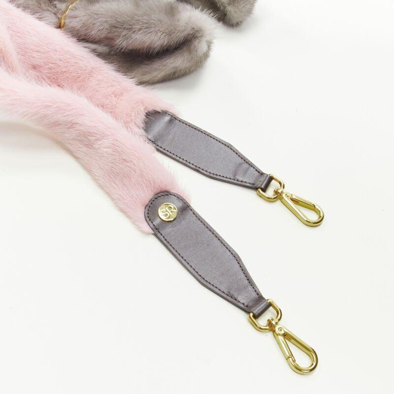 SIMONETTA RAVIZZA Tracolla Candy Mink fur grey pink shoulder strap tote bag 3