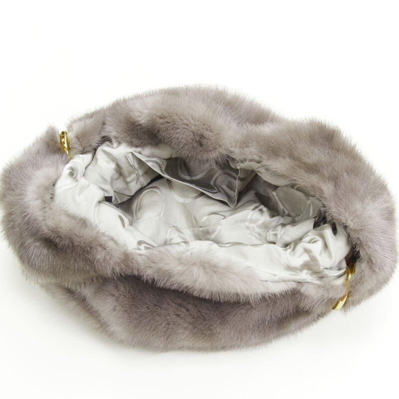 SIMONETTA RAVIZZA Tracolla Candy Mink fur grey pink shoulder strap tote bag 4