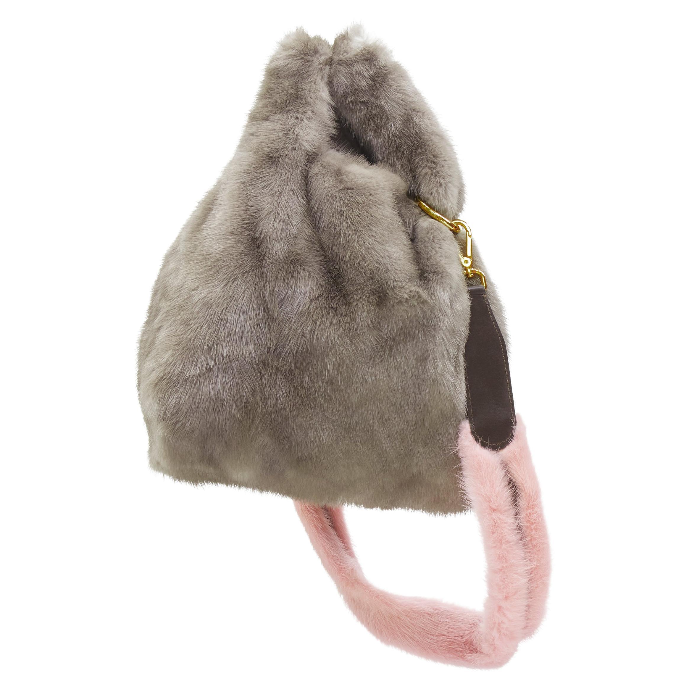 SIMONETTA RAVIZZA Tracolla Candy Mink fur grey pink shoulder strap tote bag For Sale