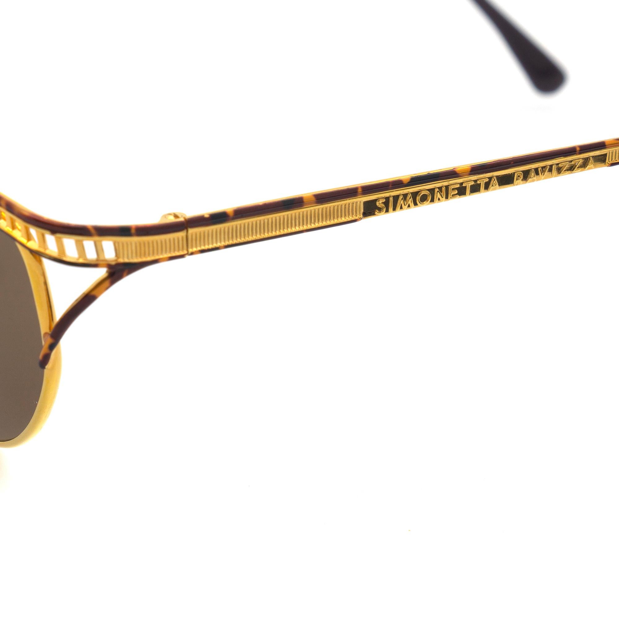 Simonetta Ravizza goldene Vintage-Sonnenbrille mit Katzenaugen (Braun) im Angebot