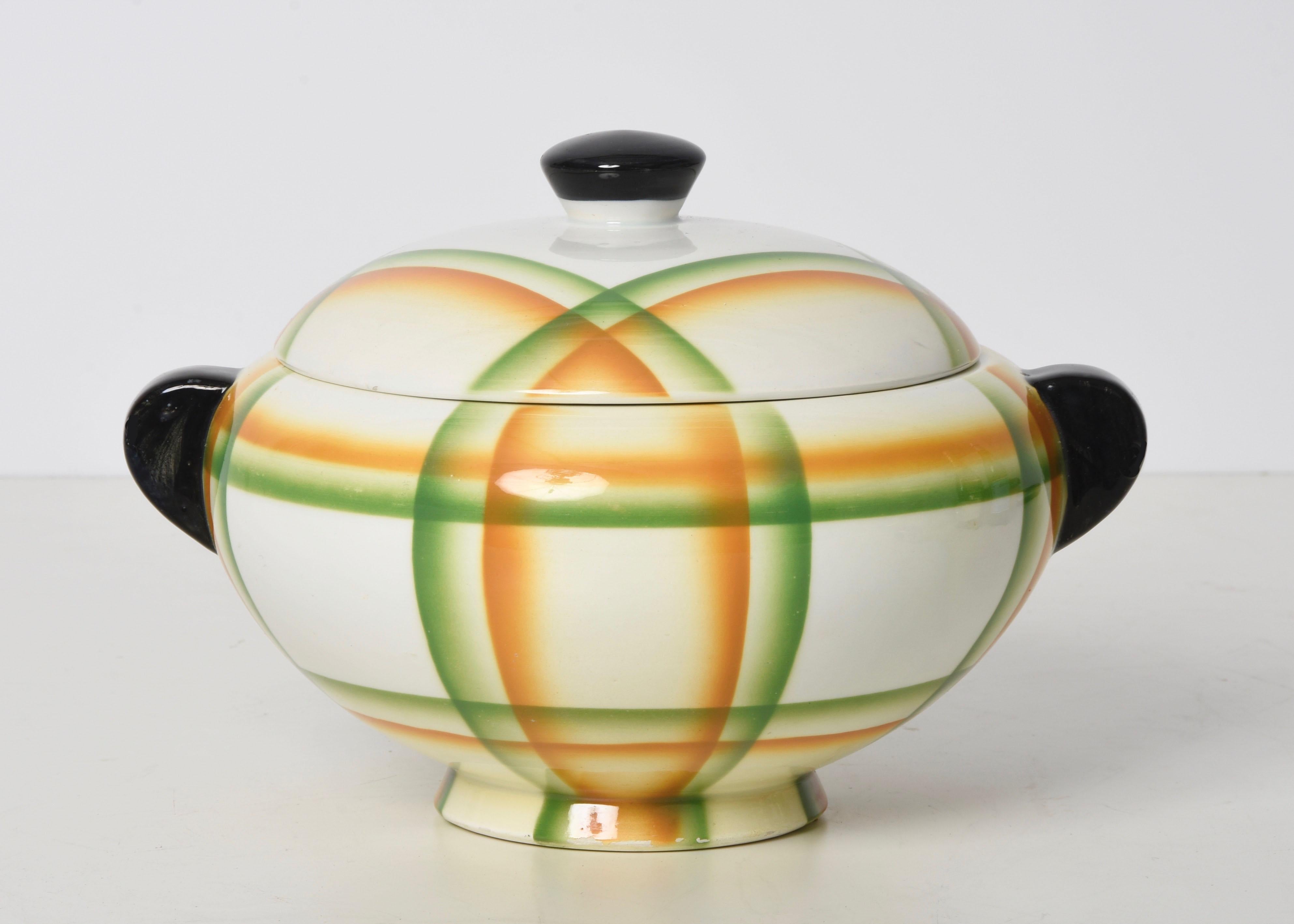 Simonetto Futuristic Airbrushed Ceramic Italian Centerpiece Soup Bowl, 1930s For Sale 3