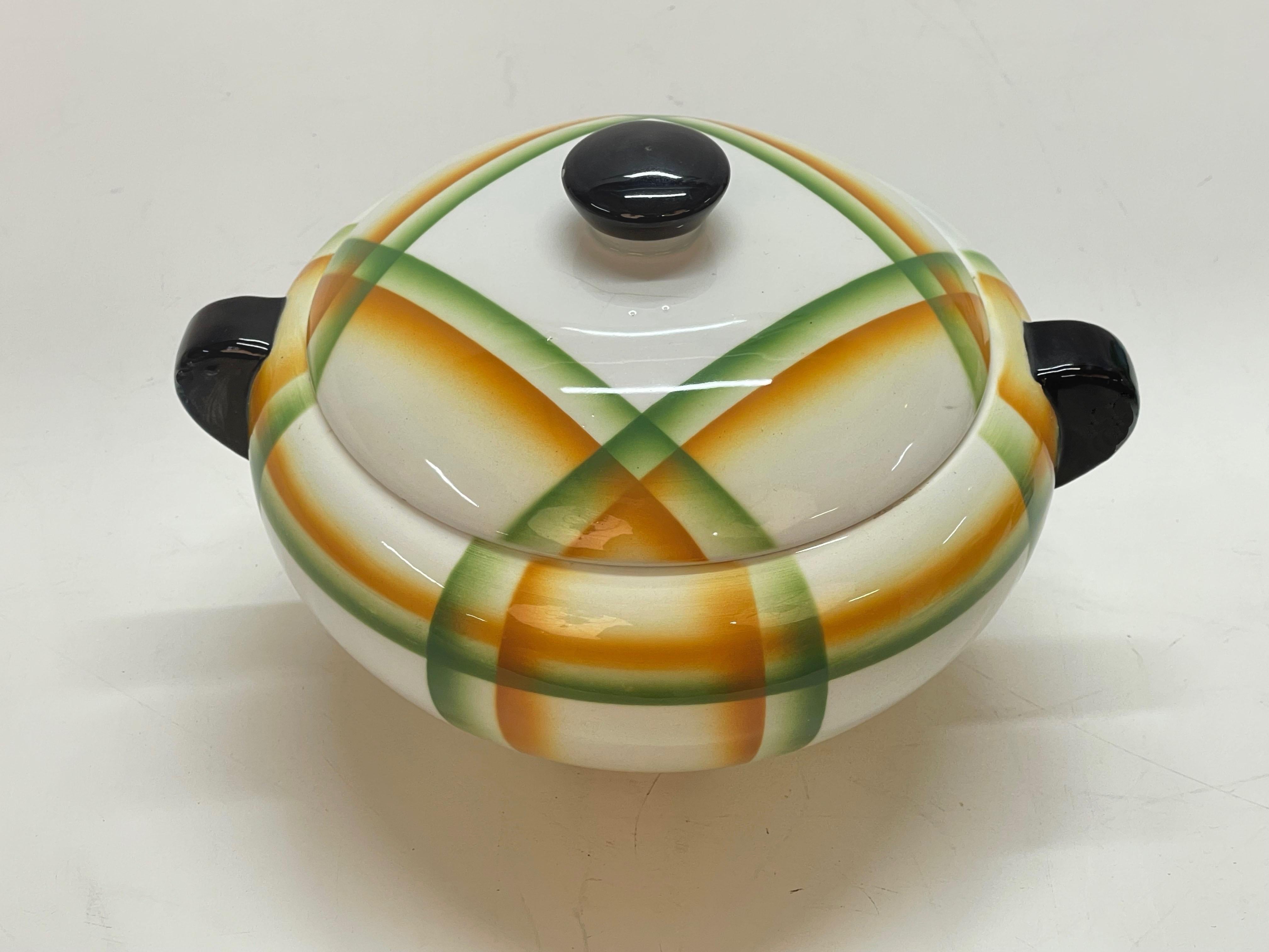 Simonetto Futuristic Airbrushed Ceramic Italian Centerpiece Soup Bowl, 1930s For Sale 5