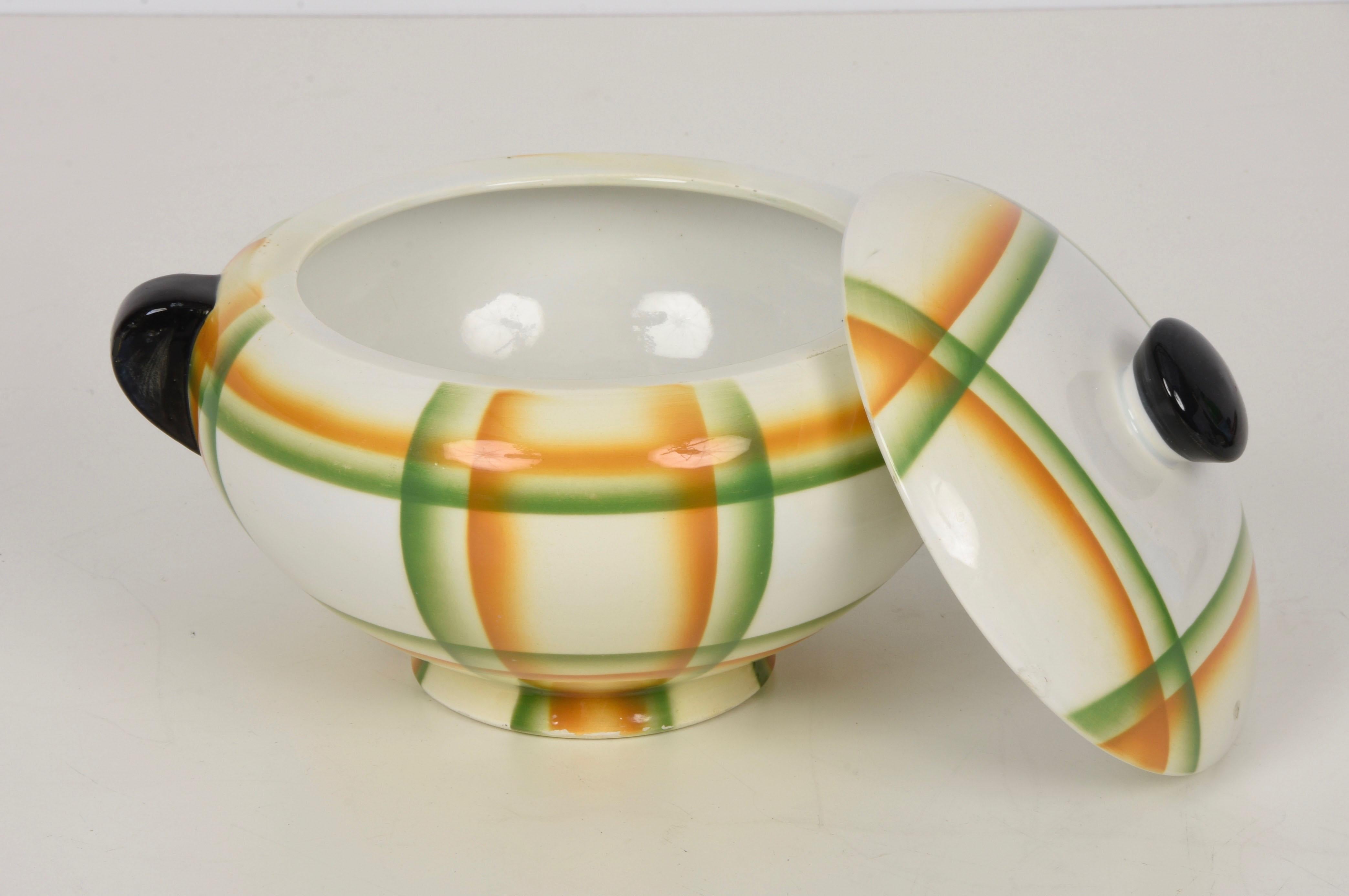 Simonetto Futuristic Airbrushed Ceramic Italian Centerpiece Soup Bowl, 1930s For Sale 6