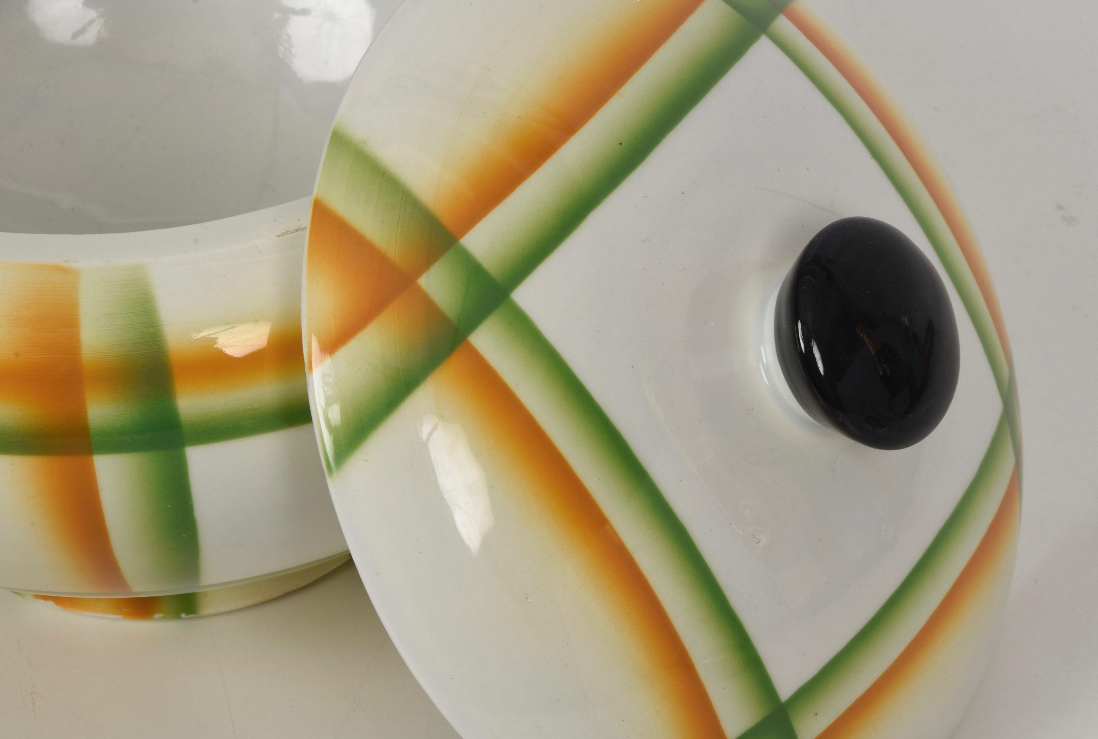 Simonetto Futuristic Airbrushed Ceramic Italian Centerpiece Soup Bowl, 1930s For Sale 9