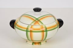 Simonetto Futuristic Airbrushed Ceramic Italian Centerpiece Soup Bowl, 1930s