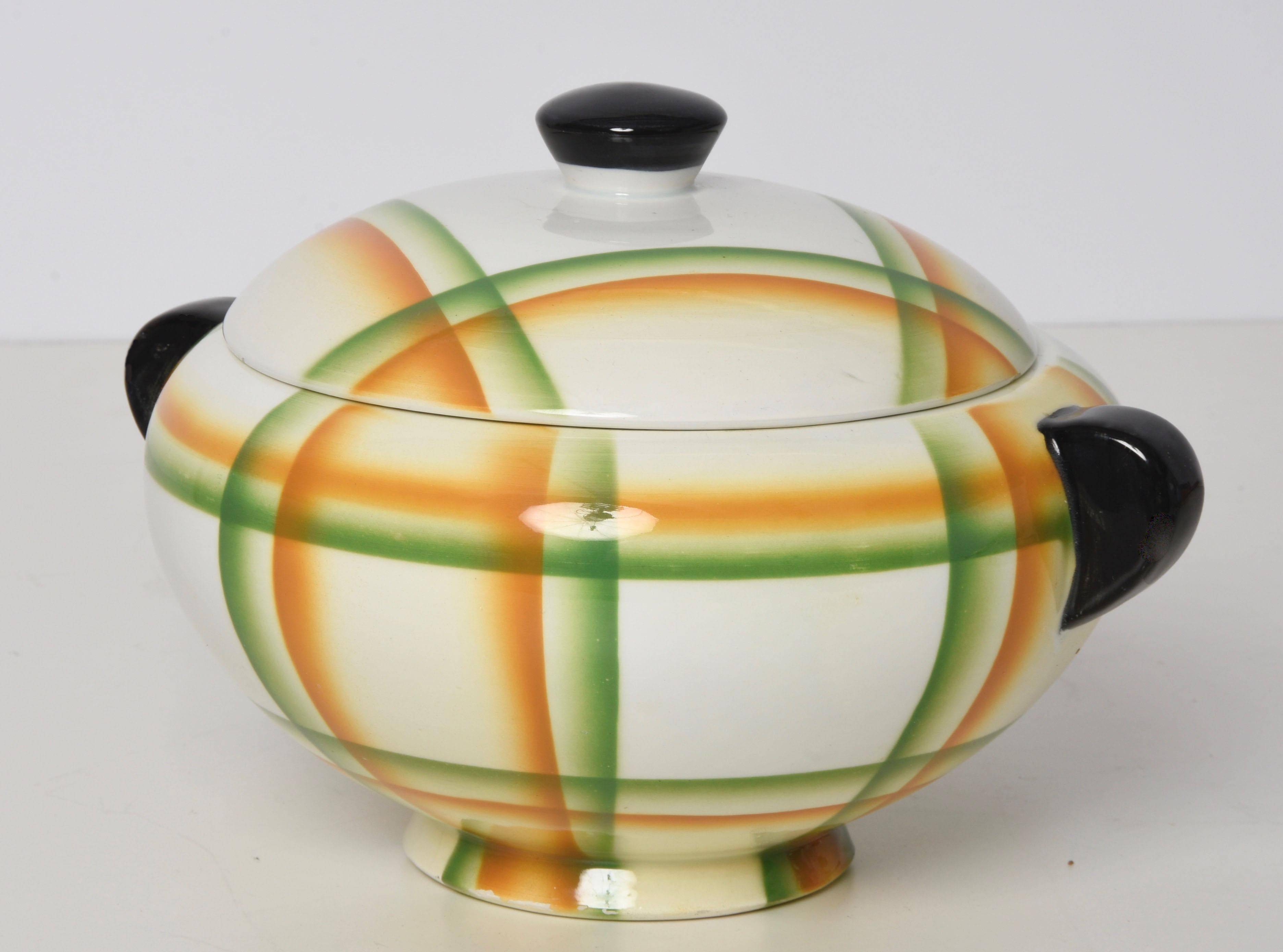 Art Deco Simonetto Futuristic Airbrushed Ceramic Italian Centerpiece Soup Bowl, 1930s For Sale