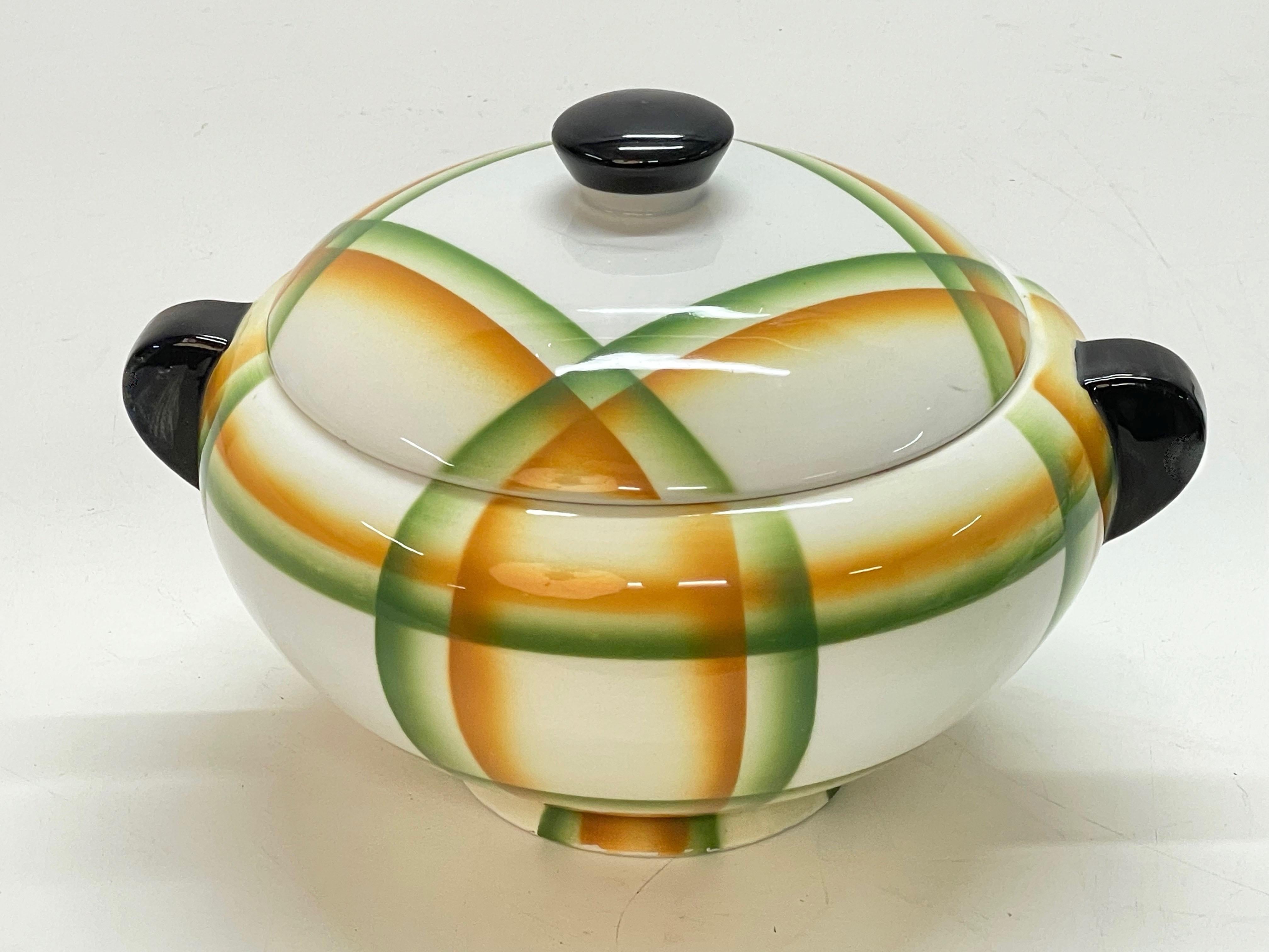 Mid-20th Century Simonetto Futuristic Airbrushed Ceramic Italian Centerpiece Soup Bowl, 1930s For Sale