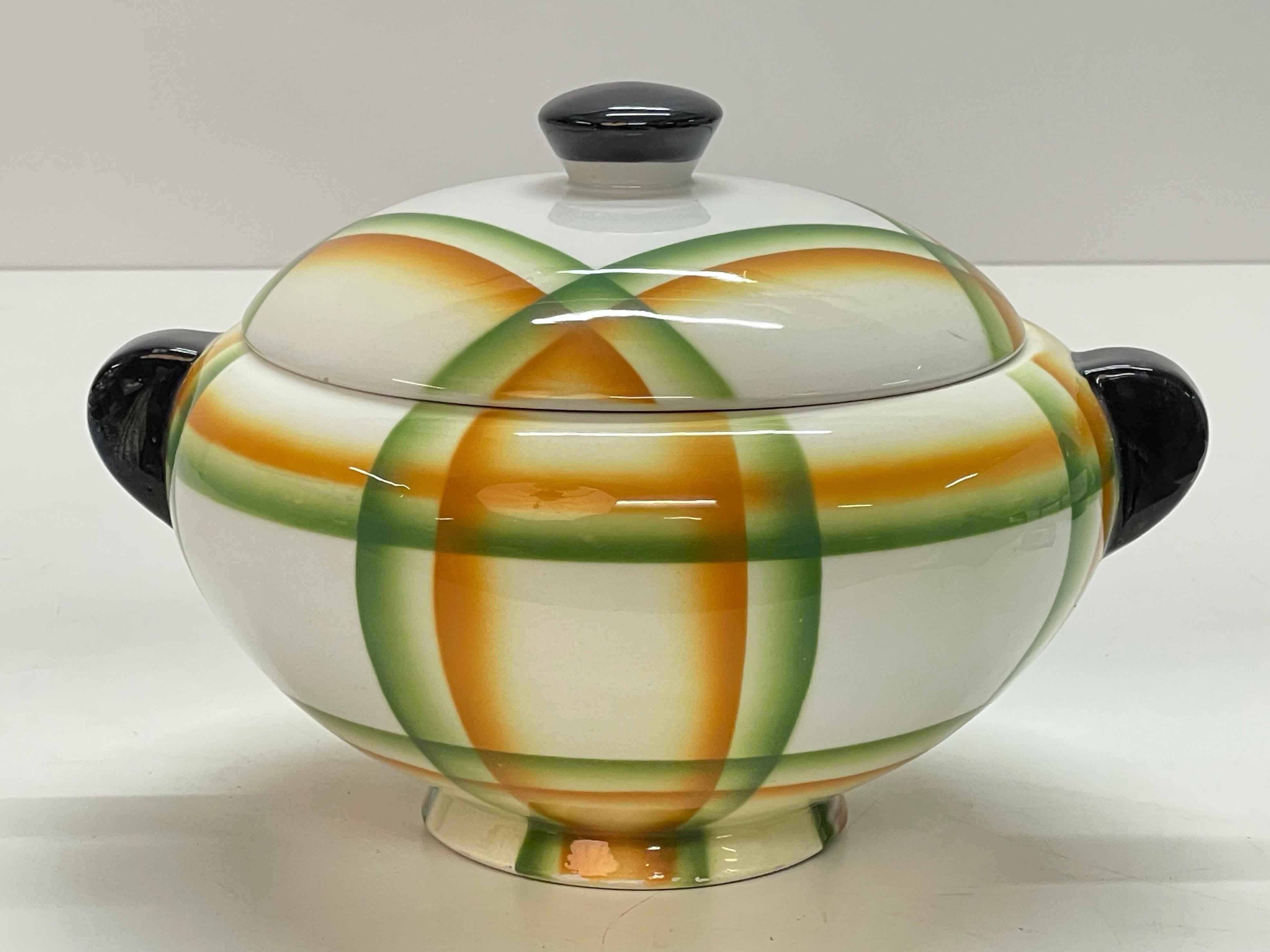 Simonetto Futuristic Airbrushed Ceramic Italian Centerpiece Soup Bowl, 1930s For Sale 1