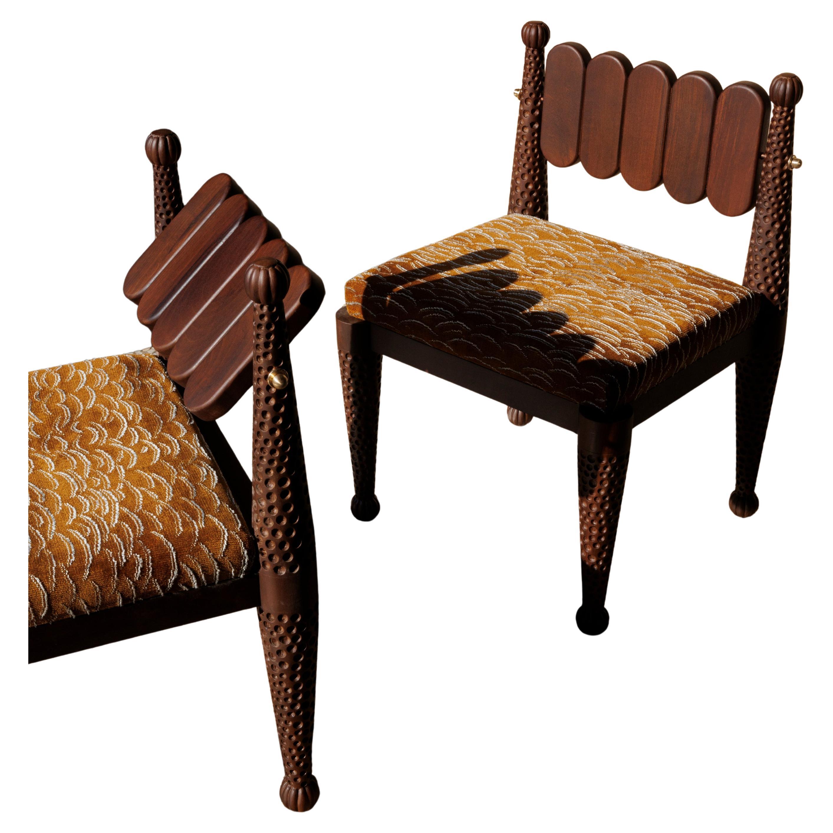 Simorgh I Dining Chair in Walnut with Pierre Frey Upholstery by VandaVee