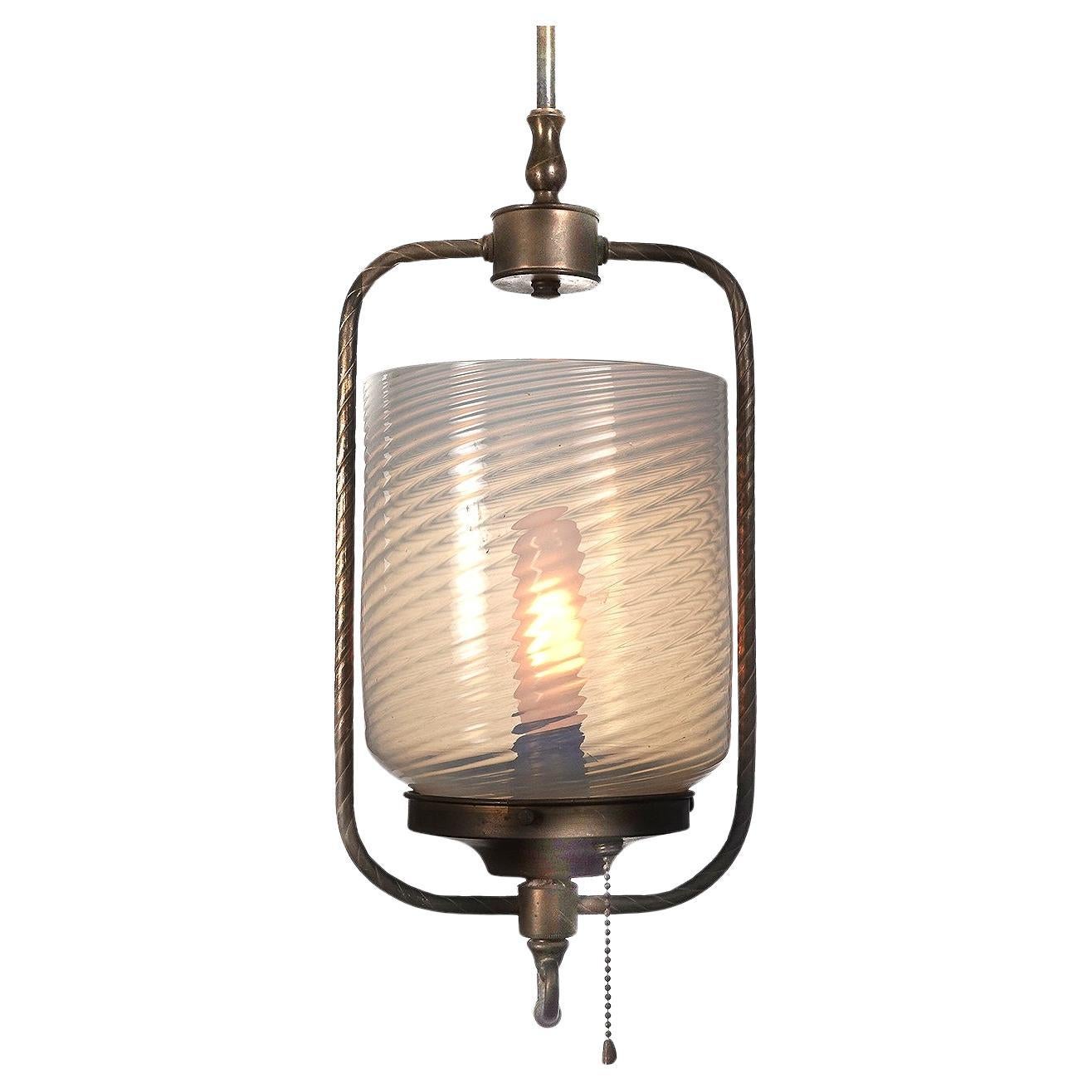 Simple 1800s Gas Pendent With Art Glass Shade For Sale
