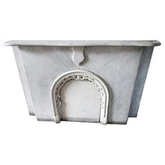 Simple 1900s New York Brownstone Carved White & Gray Carrara Marble Mantel