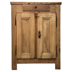 Simple 19th-Century Light Walnut Cupboard with Two Doors and Small Drawer