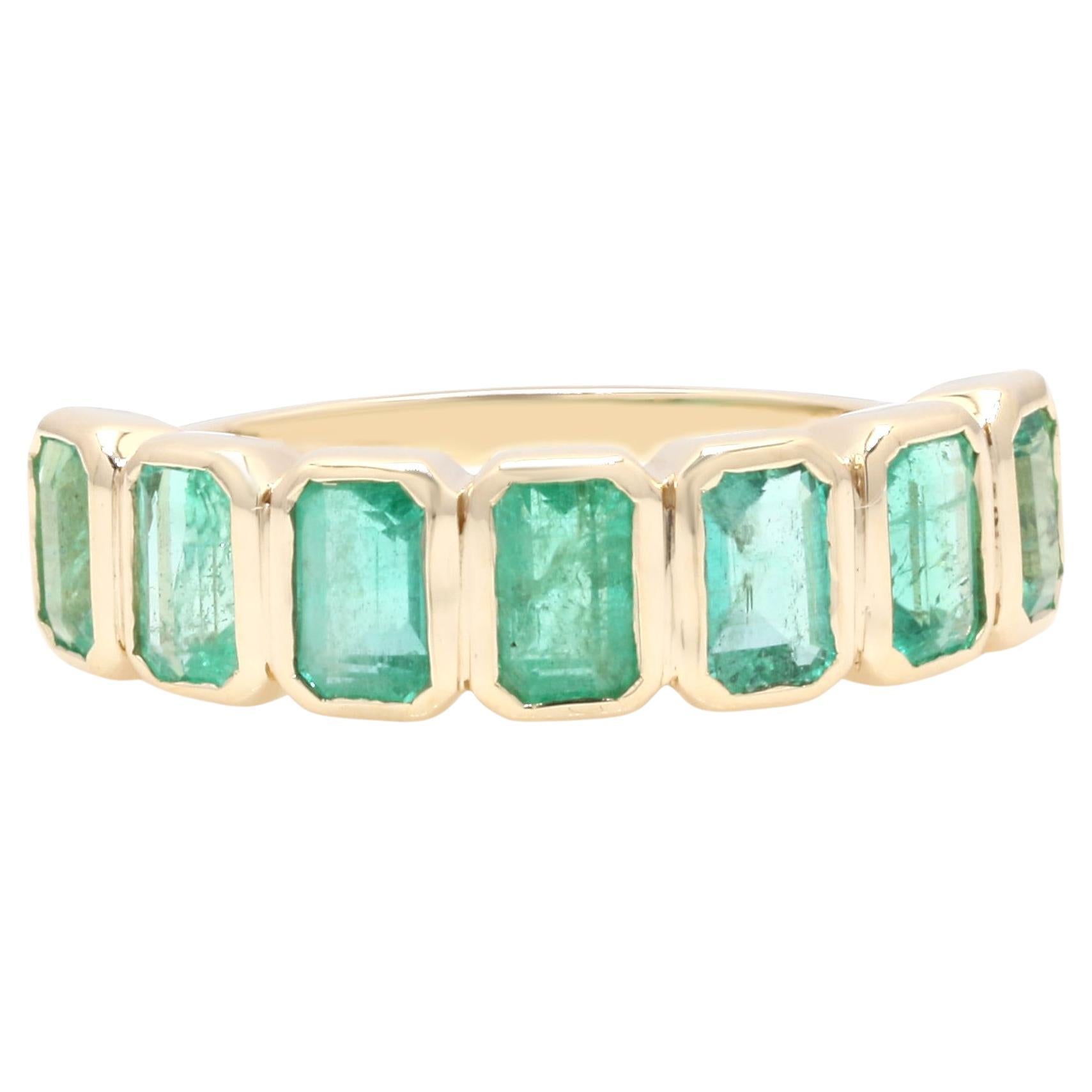 For Sale:  Simple 2.02ct Emerald Half Eternity Band Ring Inlaid in 14K Solid Yellow Gold