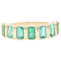 Simple 2.02ct Emerald Half Eternity Band Ring Inlaid in 14K Solid Yellow Gold